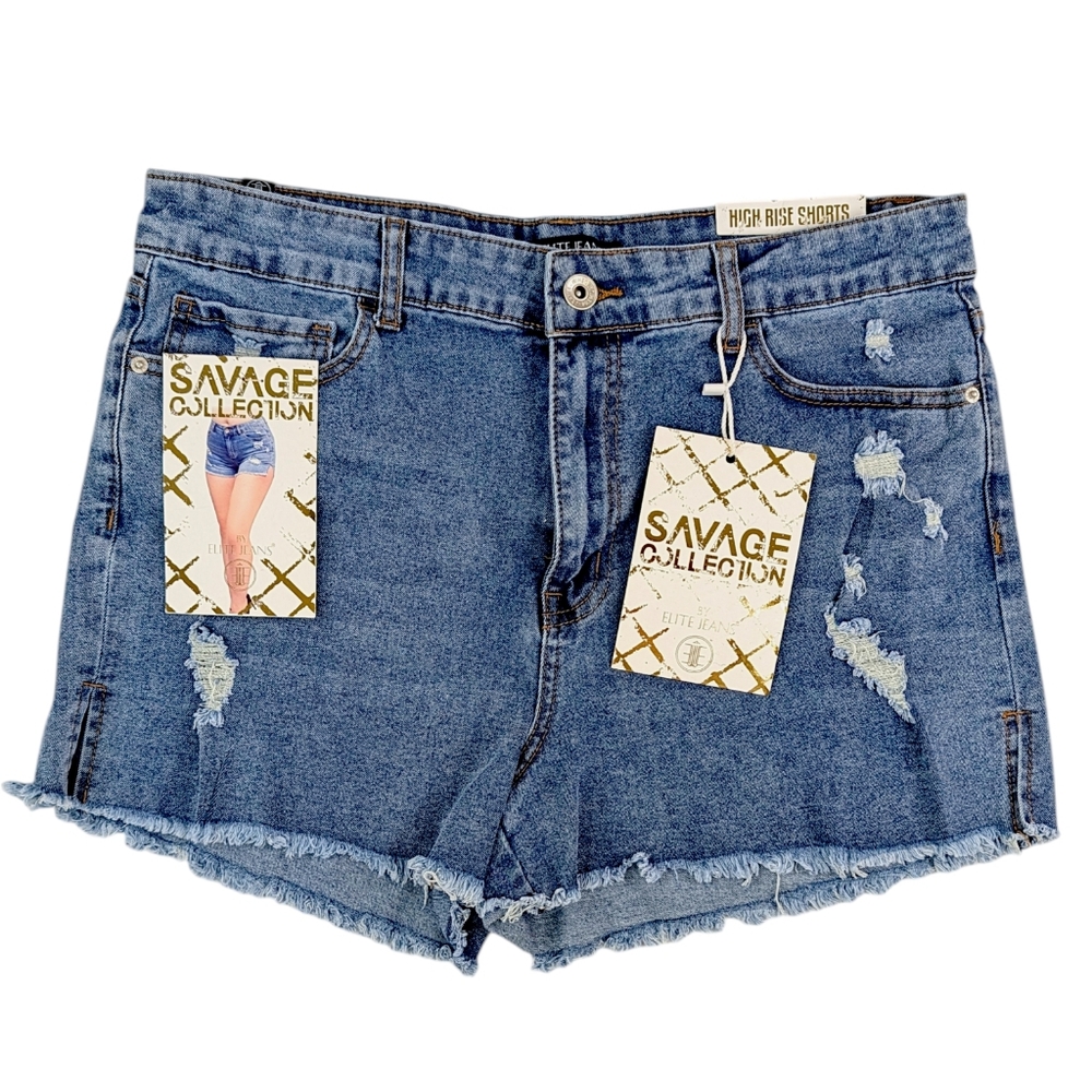 NEW Elite Jeans Denim Shorts Distressed Blue Sz 13/31 Savage Collection 5 Pocket